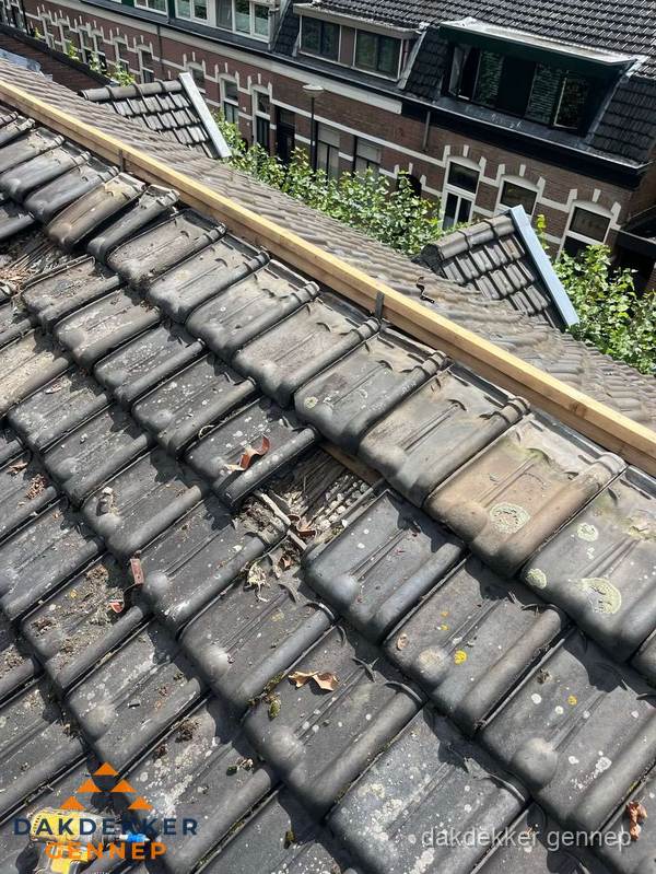 Dakonderhoud aan schuin pannendak met nokvernieuwing in Gennep Dakonderhoud aan schuin pannendak met nokvernieuwing in Gennep